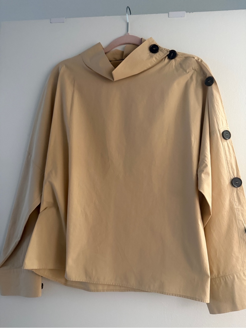 Zara Sandstone Button-Trim Cape Blouse